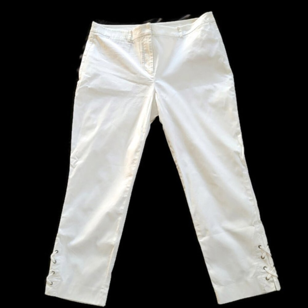 Talbots white cropped pant with lace up legs detail